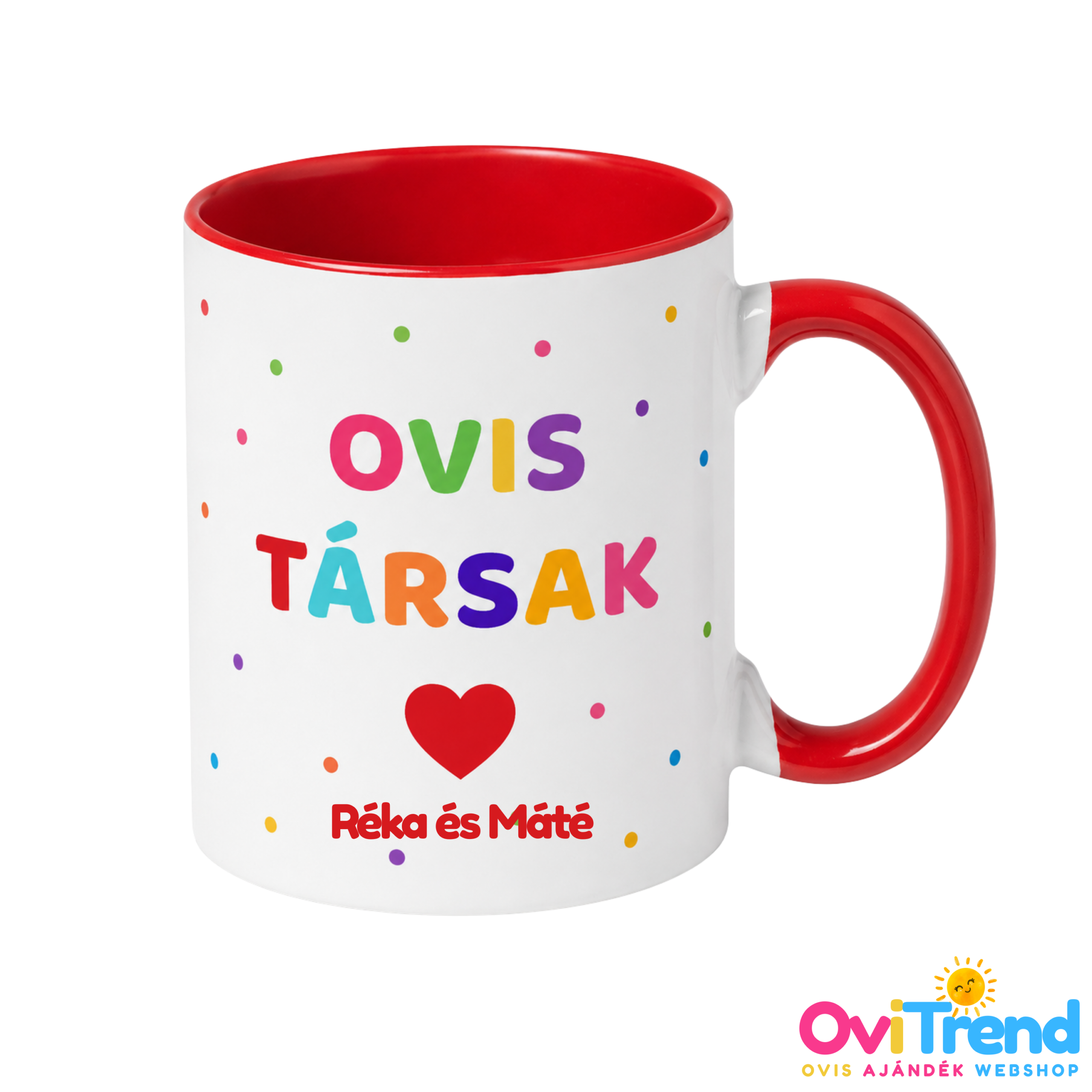 ovis bögre színes belsővel és szines fülell, ovitrend, egyedi névvel