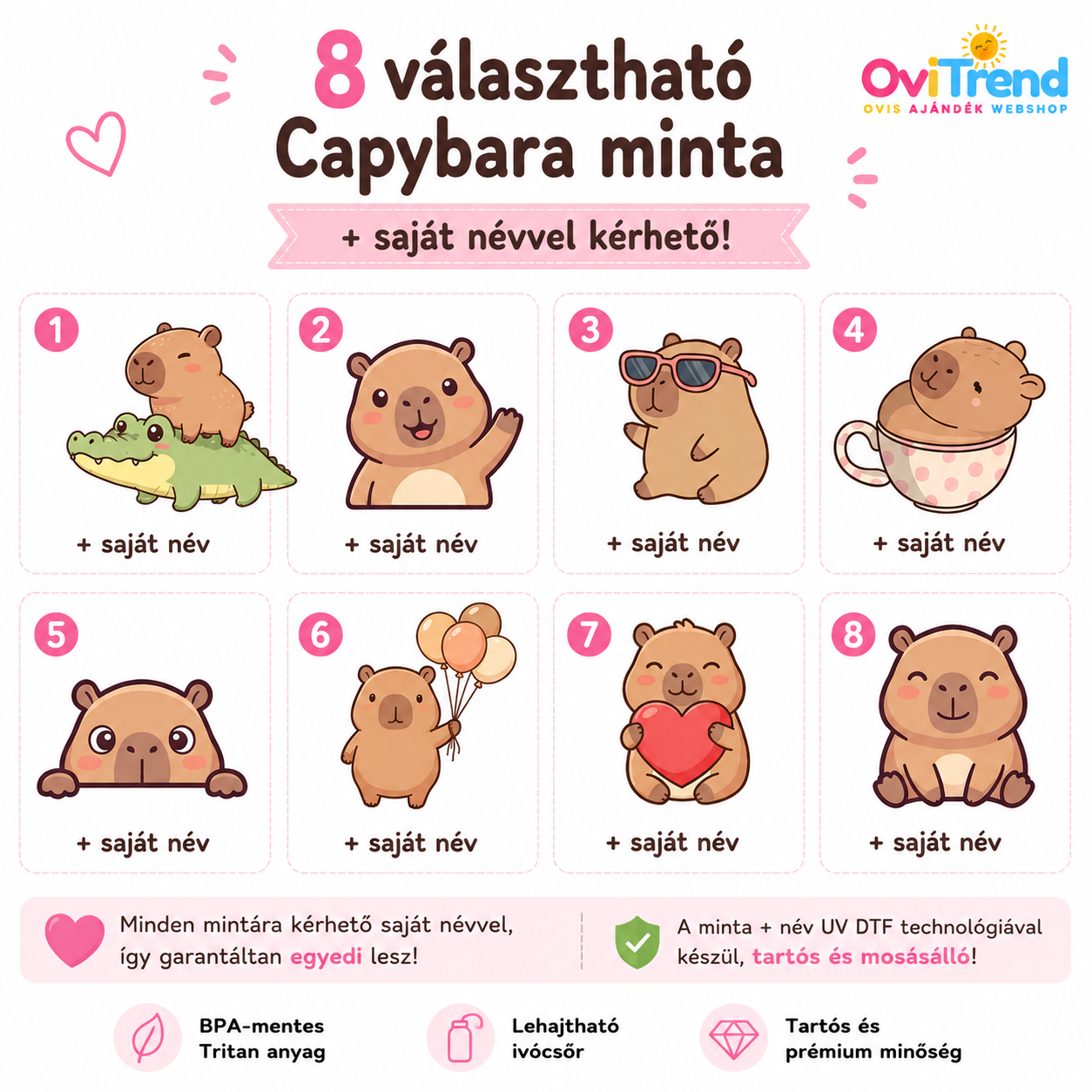 capybara kulacs, egyedi névvel kérhető, ovis kulacs