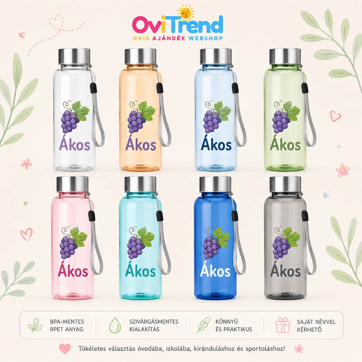 Egyedi NEVES - JELES kulacs 500 ml – Tartós UV DTF névvel | OviTrend - Image 2